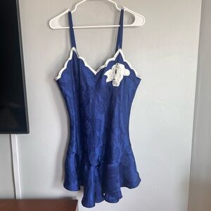 Vintage 90s Victorias Secret Gold Label Slip Dress Satin Nightgown Blue L